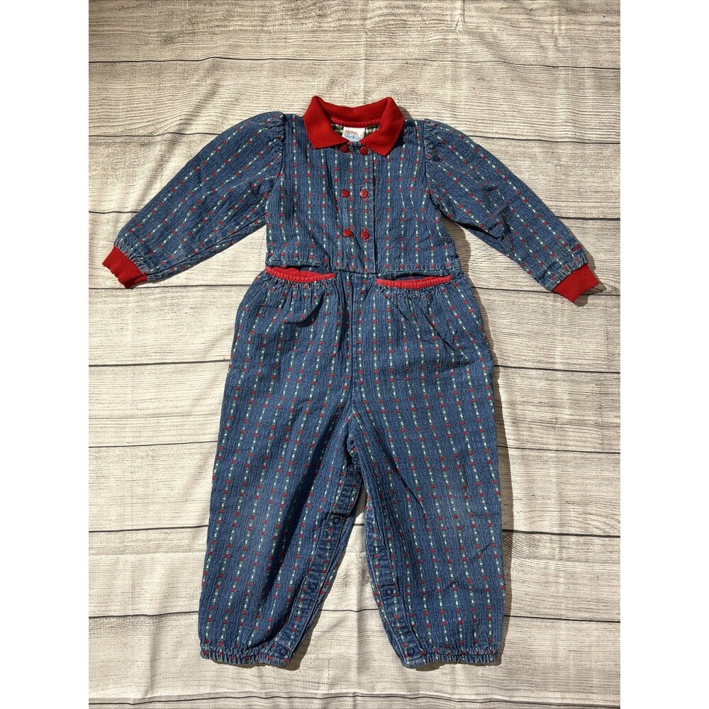 RARE OshKosh B'Gosh Vintage 90s Denim Jumper Romper Size 4T Girl's Jumpsuit